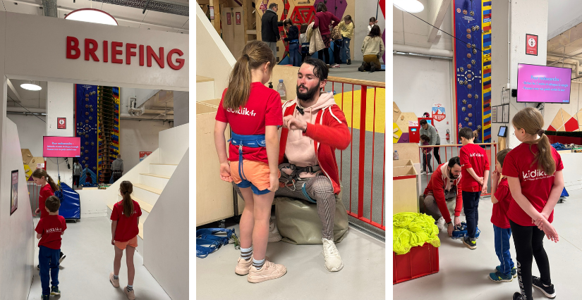 Enfants attentifs durant le briefing de sécurité chez Hapik escalade