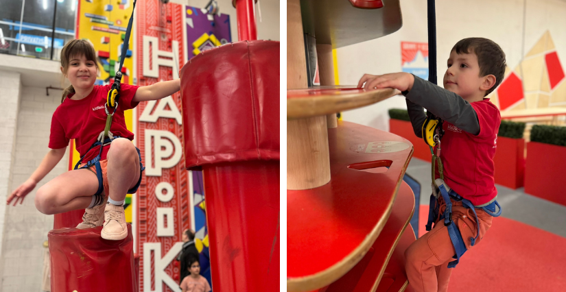 Enfants de 9 et 4 ans qui testent l'escalade ludique chez Hapik
