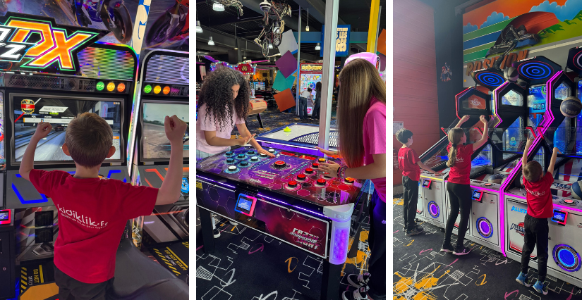 Les kidireporters testent les jeux d'arcade au Bowlcenter Orgeval (78) : simulateur de course, basket et jeux d'adresse à La Tête dans les Nuages.
